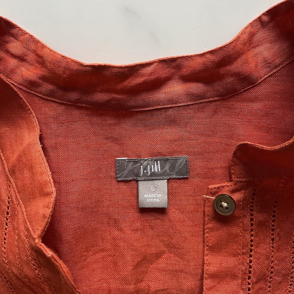J Jill Linen Tunic Top Mandarin Collar Terracotta Sz L Minimalist Chic Lagenlook - Picture 3 of 12